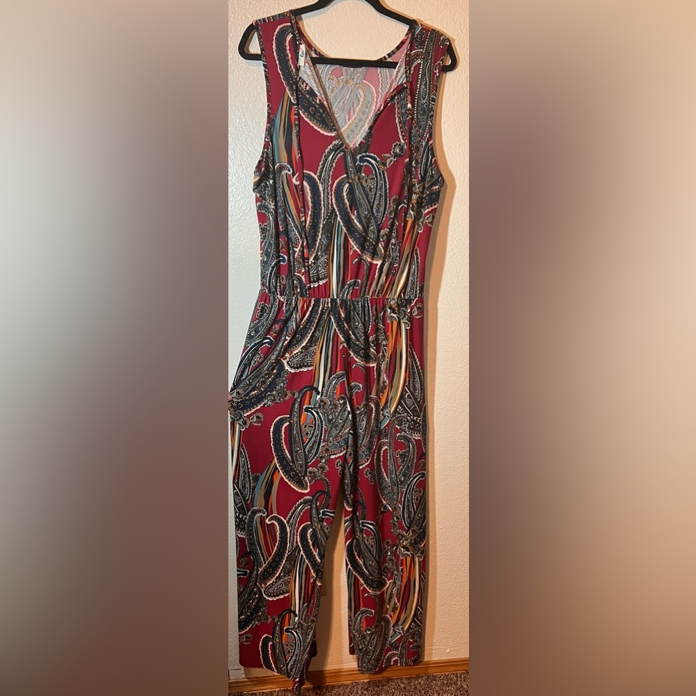 Paisley Burgundy Print Wide-Leg Jumpsuit (14-16) - Picture 5 of 9